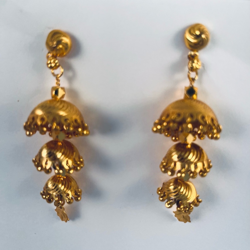 Goldtone Earrings Jumkha Tiered Bohemian Dangle Pierced - Picture 4 of 4